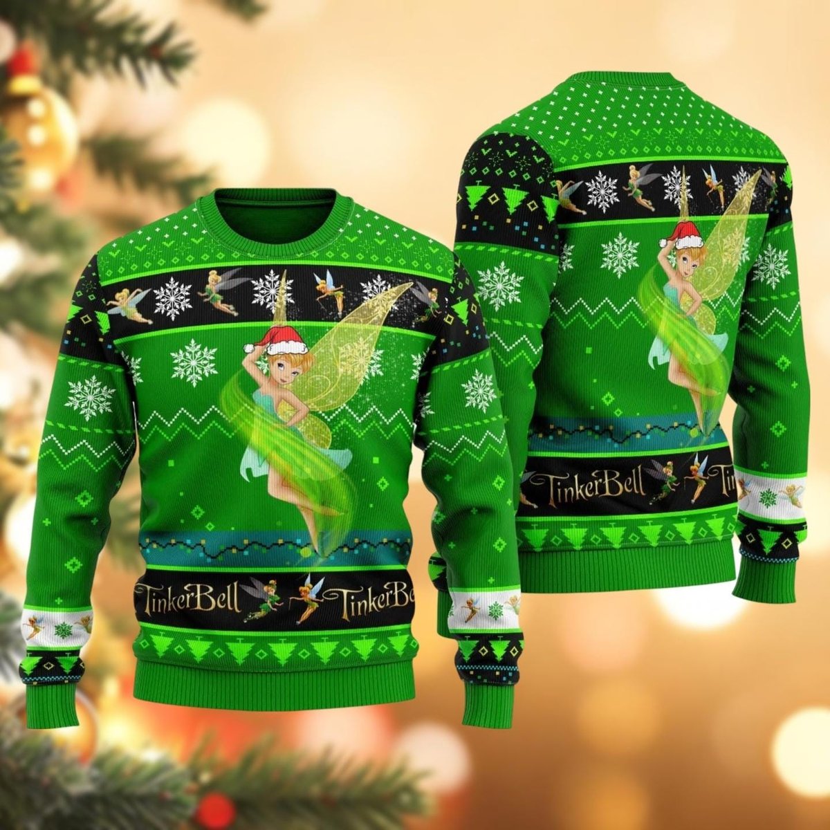 Tinker Bell Green Ugly Christmas Sweater Funny Fairy Holiday Knit Pullover Gift