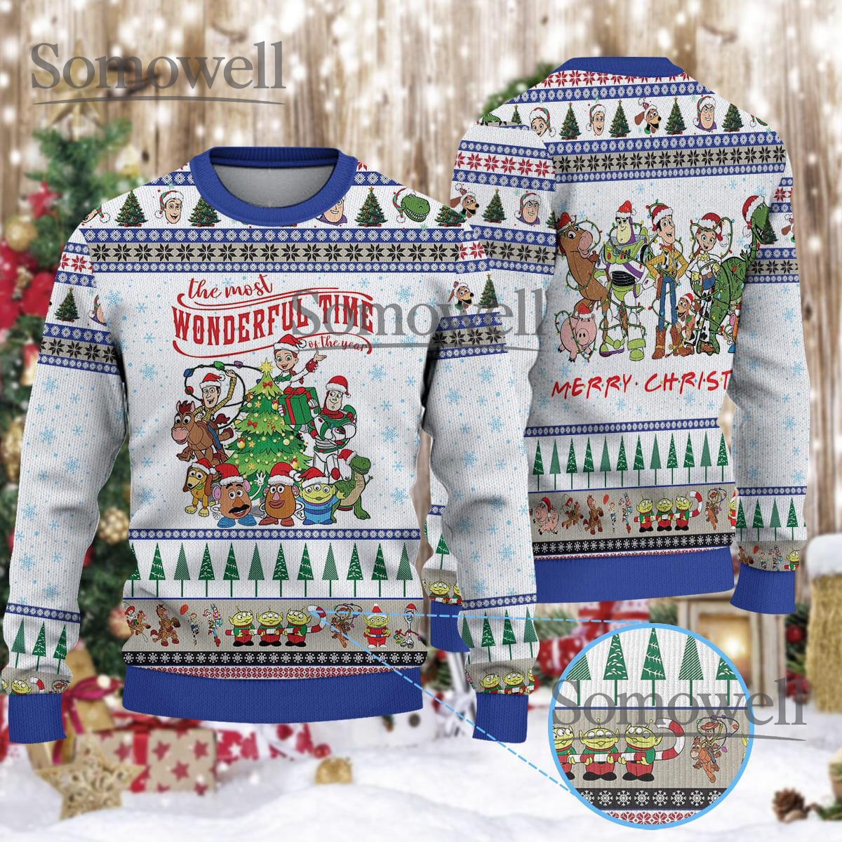Toy Story Wonderful Time White Ugly Christmas Sweater Pixar Cartoon Holiday Knit Jumper