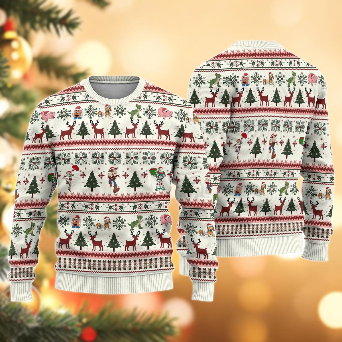 Toy Story Characters White Ugly Christmas Sweater Funny Holiday Knit Pullover Gift