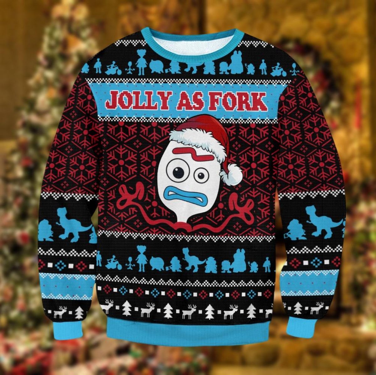 Jolly As Fork Toy Story Ugly Christmas Sweater Funny Pixar Forky Holiday Pullover Gift