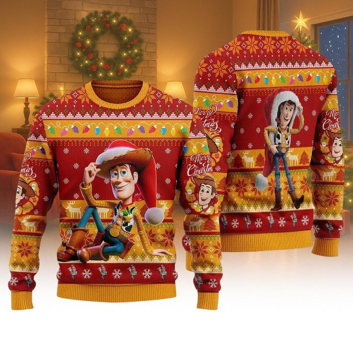 Toy Story Red Ugly Christmas Sweater Woody Merry Christmas Funny Holiday Knit Jumper