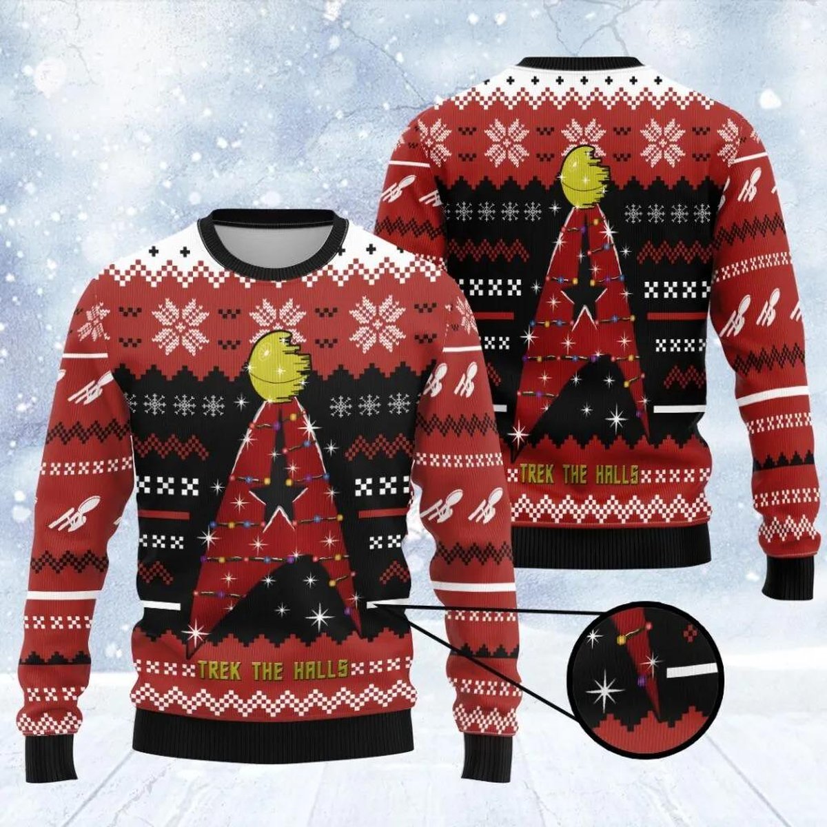 Star Trek Red Christmas Ugly Sweater Trek The Halls Sci Fi Holiday Knit Jumper