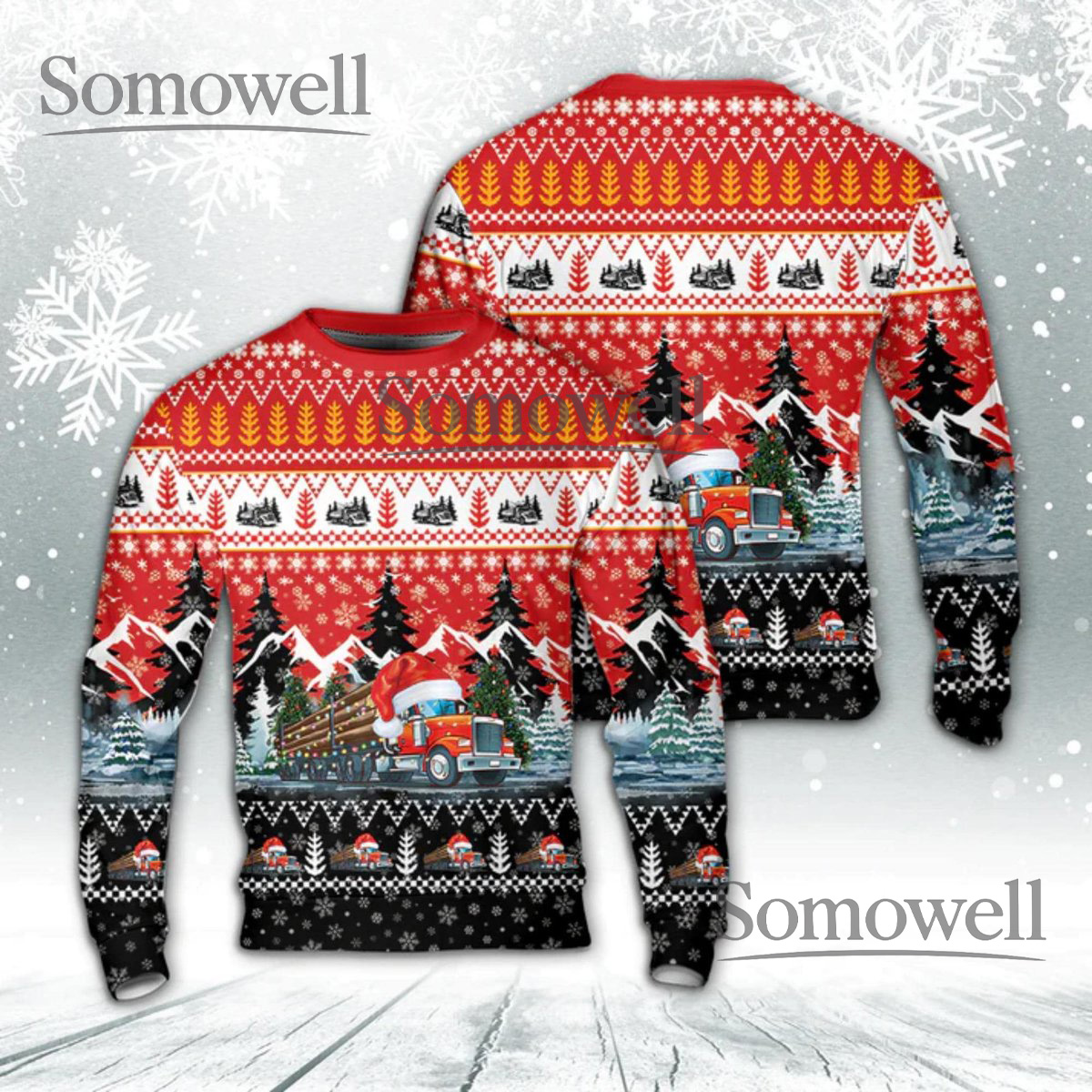 Trucker Christmas Sweater Semi Truck Driving Holiday Design