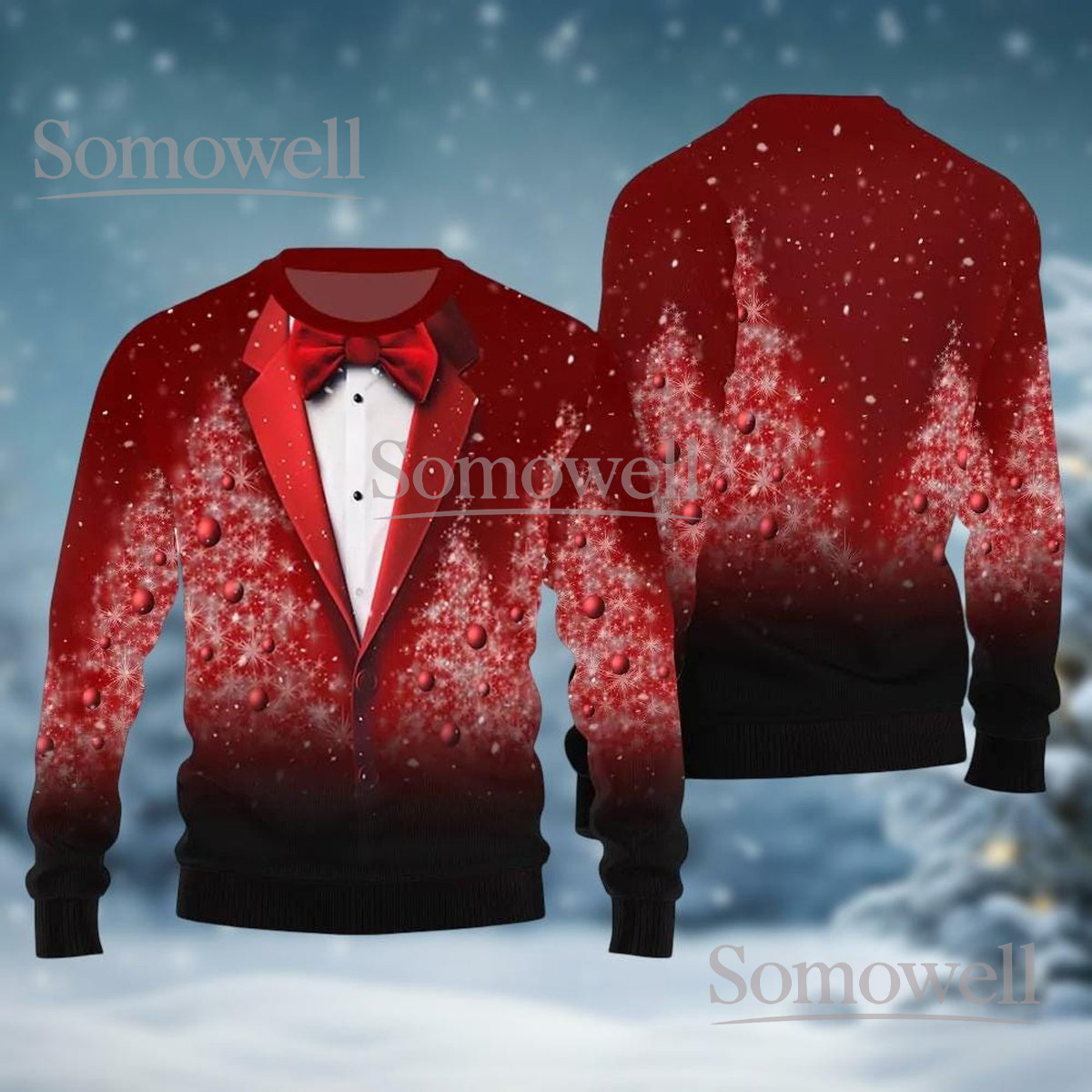 Red Tuxedo Suit Ugly Christmas Sweater Classy Holiday Party Outfit Funny Gift