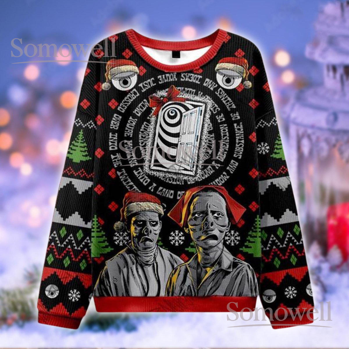 Twilight Zone Ugly Christmas Sweater Funny Horror Sci-Fi TV Show Holiday Knit Jumper Gift