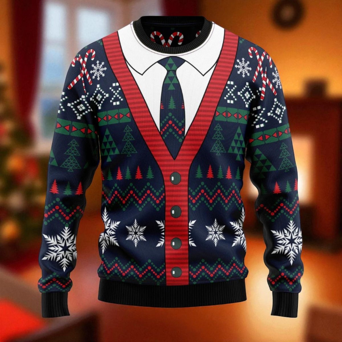 Christmas Cardigan Style Ugly Christmas Sweater Candy Cane Red Green Holiday Knit Jumper