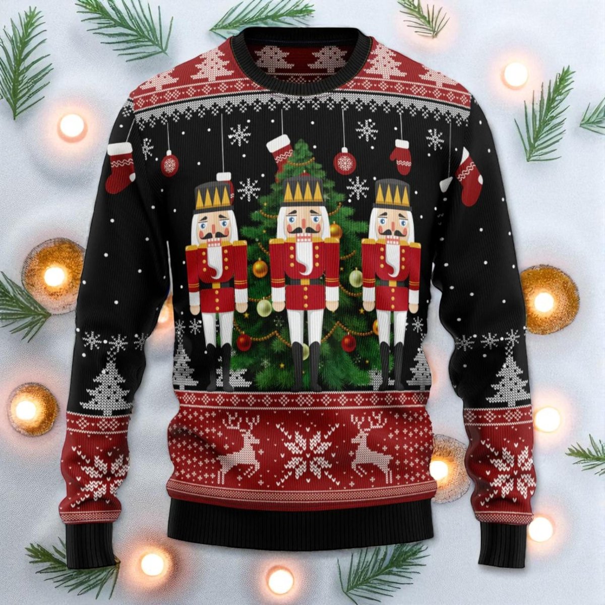 Nutcracker Christmas Tree Black Ugly Christmas Sweater Classic Holiday Knit Jumper
