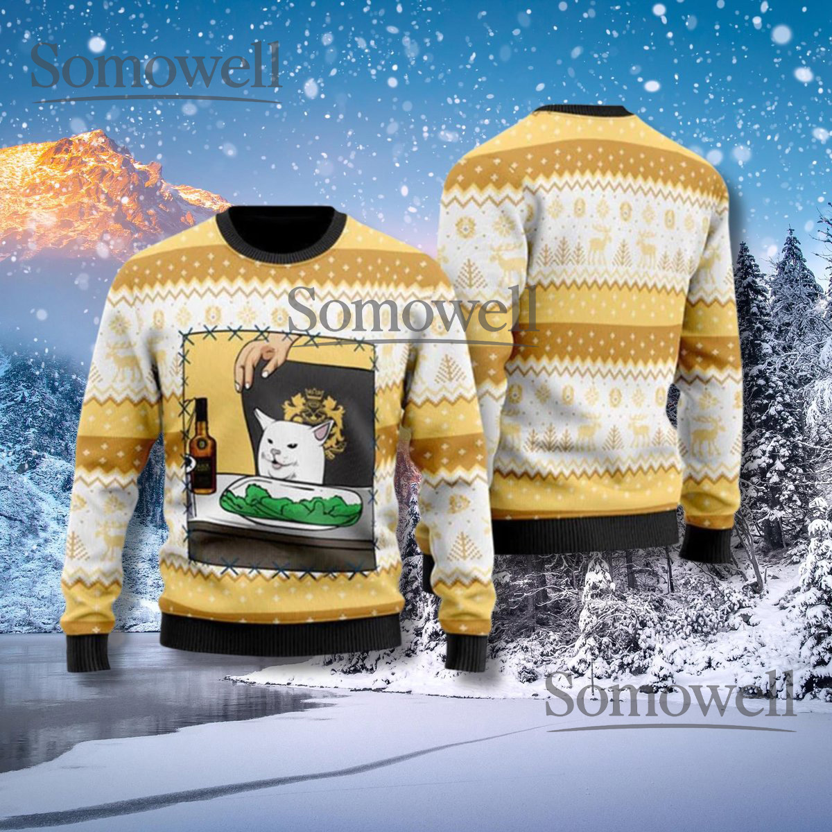 Meme Cat Dinner Ugly Christmas Sweater Funny Holiday Party Sweatshirt