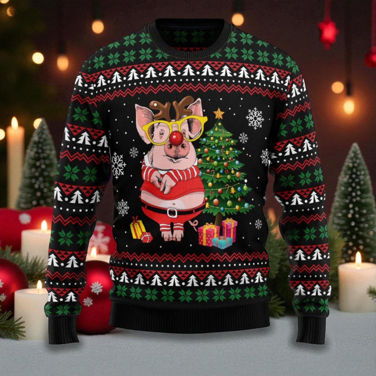 Pig Reindeer Santa Ugly Christmas Sweater Cute Animal Holiday Pullover Gift