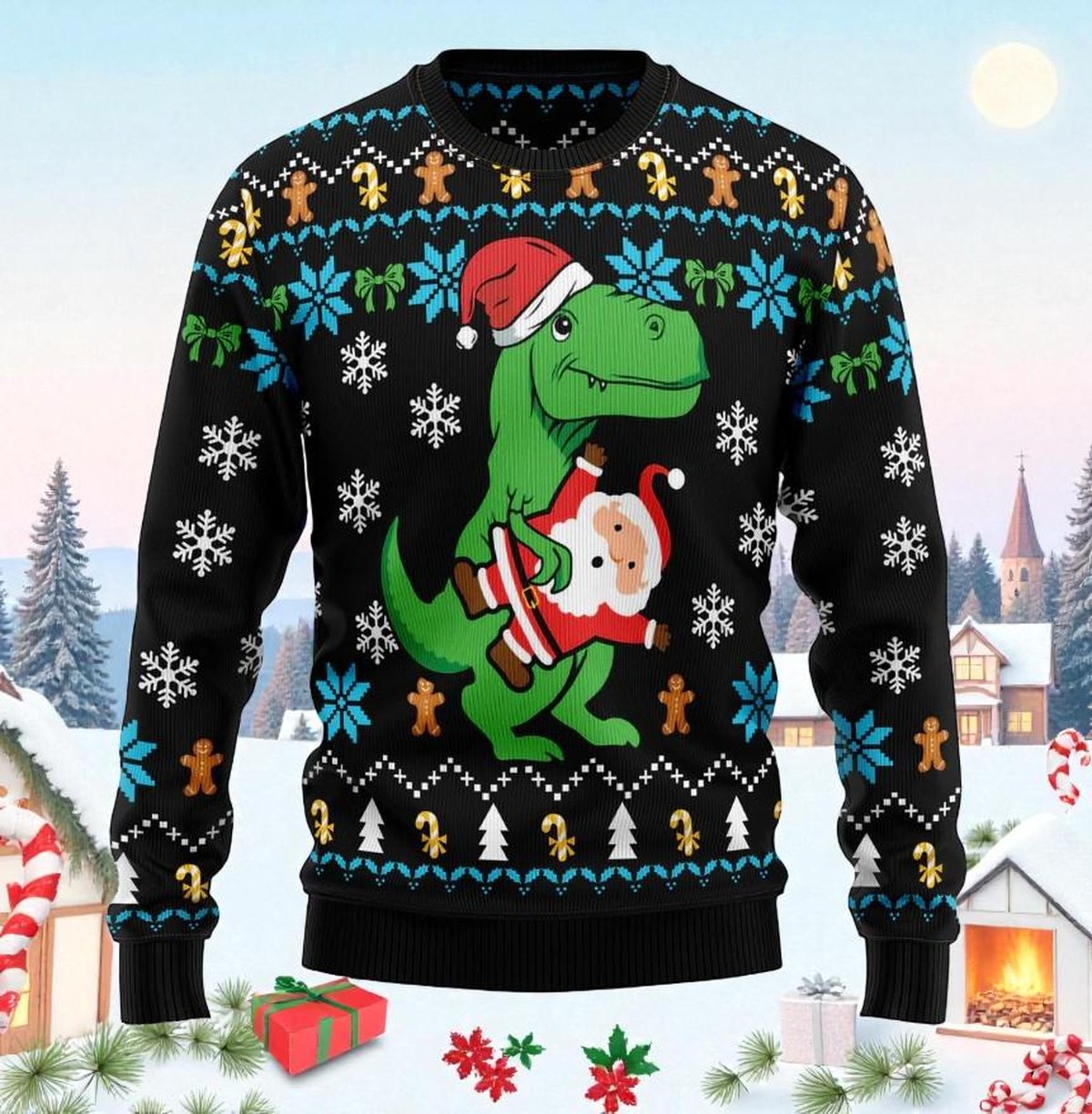 Dinosaur Santa Ugly Christmas Sweater Funny T Rex Holiday Pullover Gift