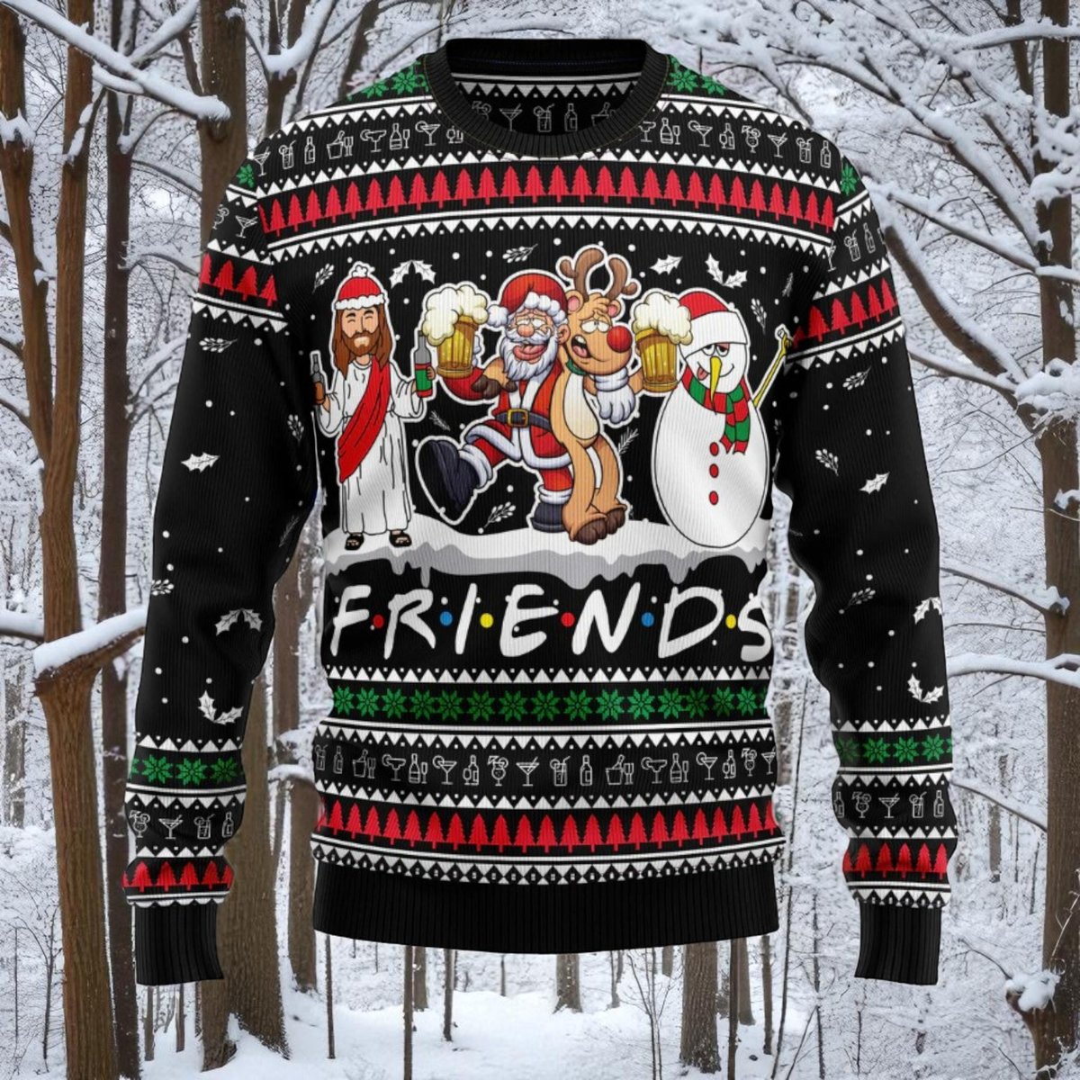 Friends Christmas Ugly Sweater Santa Reindeer Snowman Holiday Pullover Gift