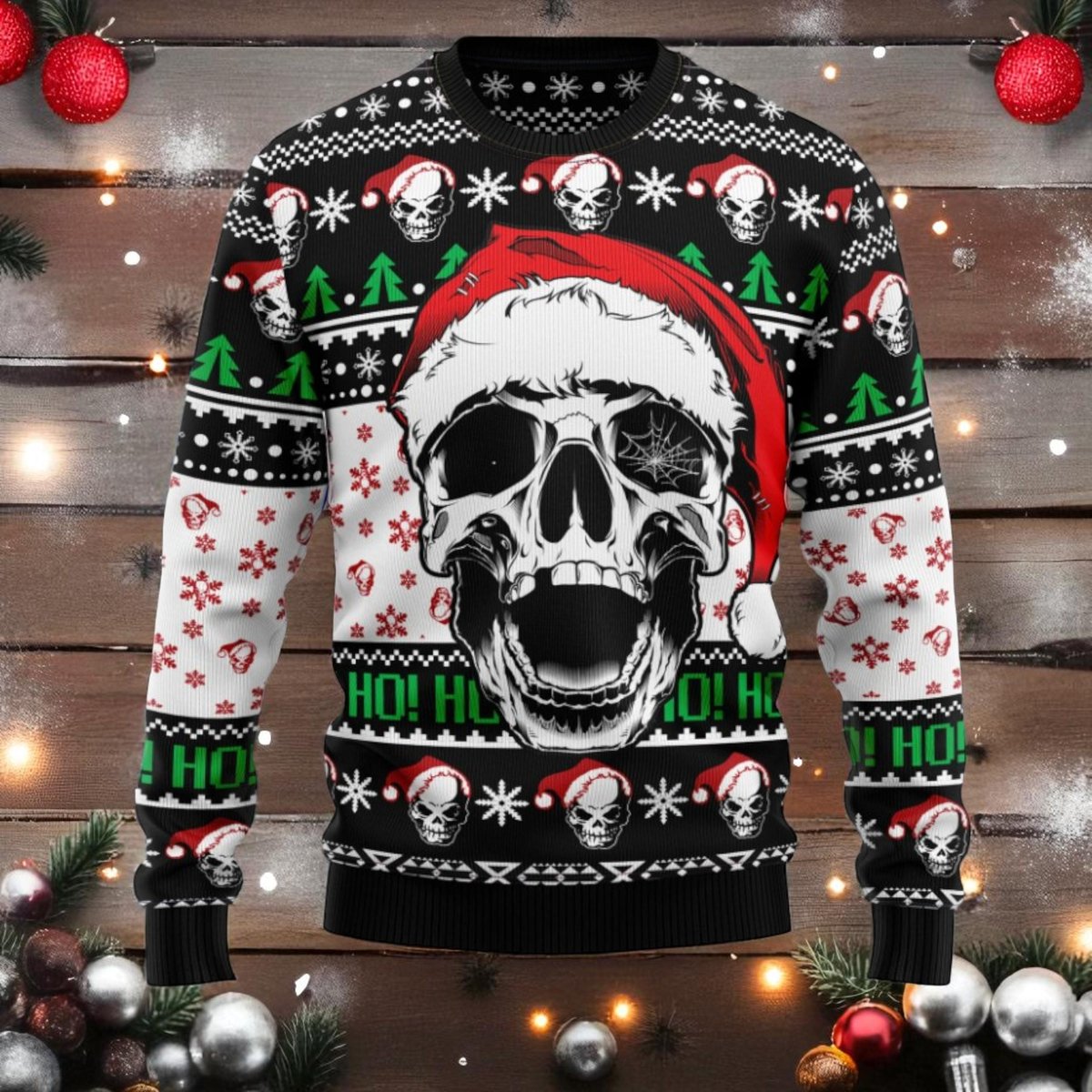 Skull Santa Ugly Christmas Sweater Gothic Holiday Pullover Gift