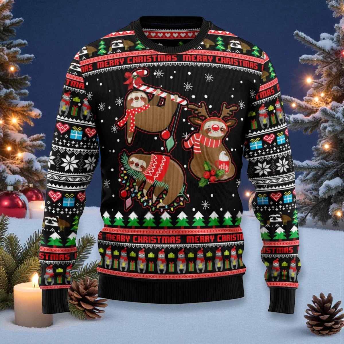 Sloth Merry Christmas Ugly Sweater Funny Lazy Animal Holiday Pullover