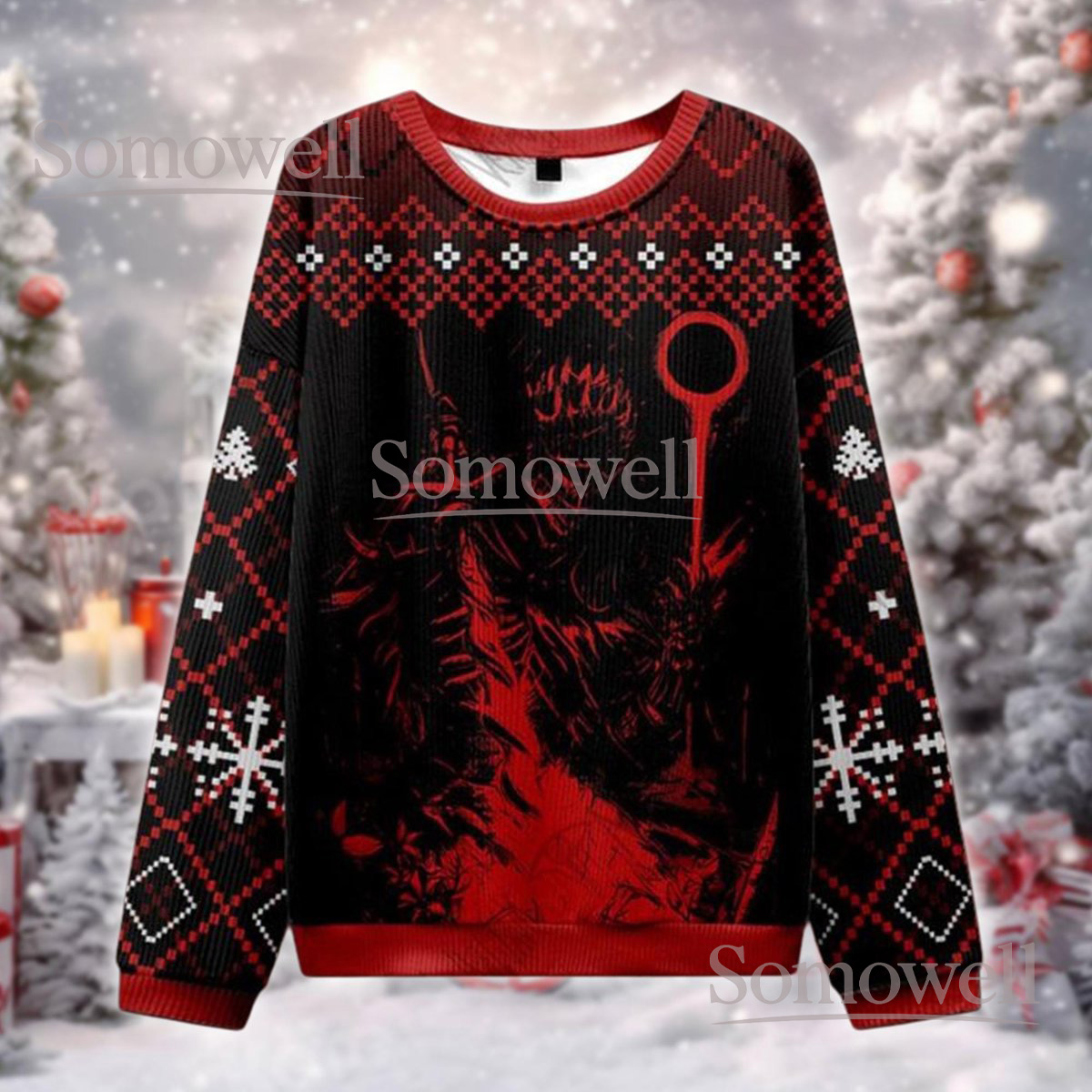 Dark Lord Red Black Ugly Christmas Sweater Gothic Horror Fantasy Holiday Knit Jumper Gift