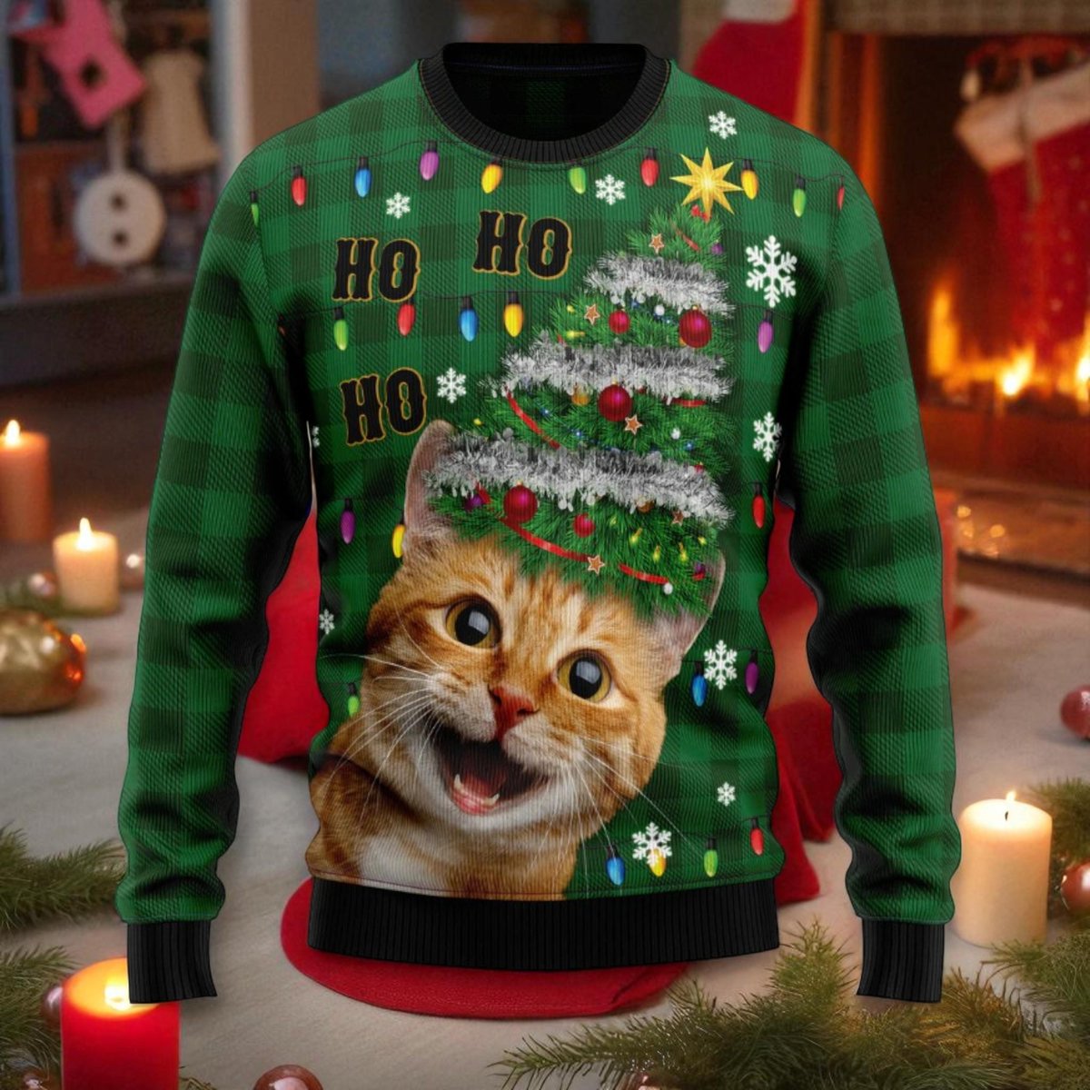 Cat Christmas Tree Ugly Sweater Funny Kitty Holiday Pullover Gift