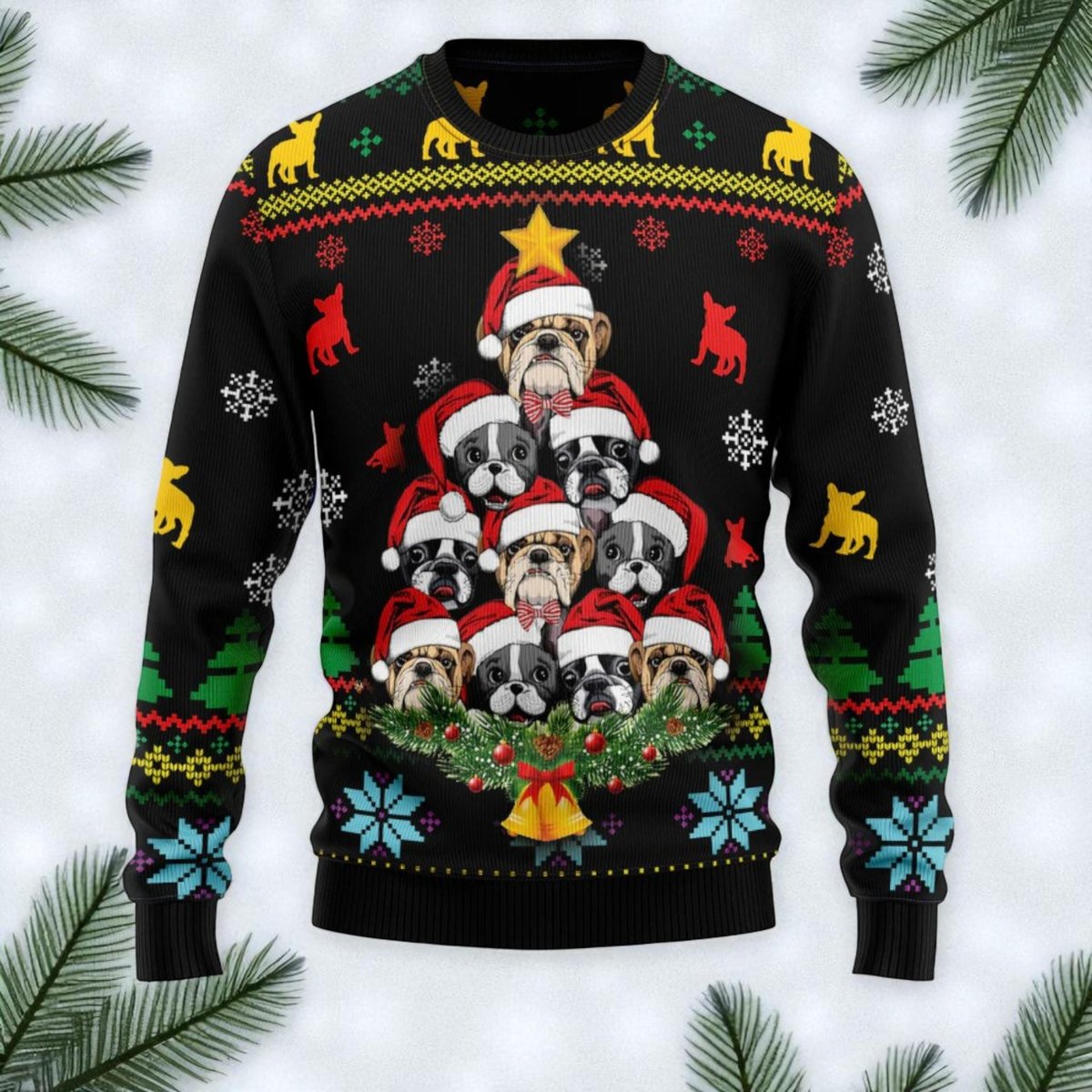 French Bulldog Santa Tree Ugly Christmas Sweater Funny Dog Knit Pullover
