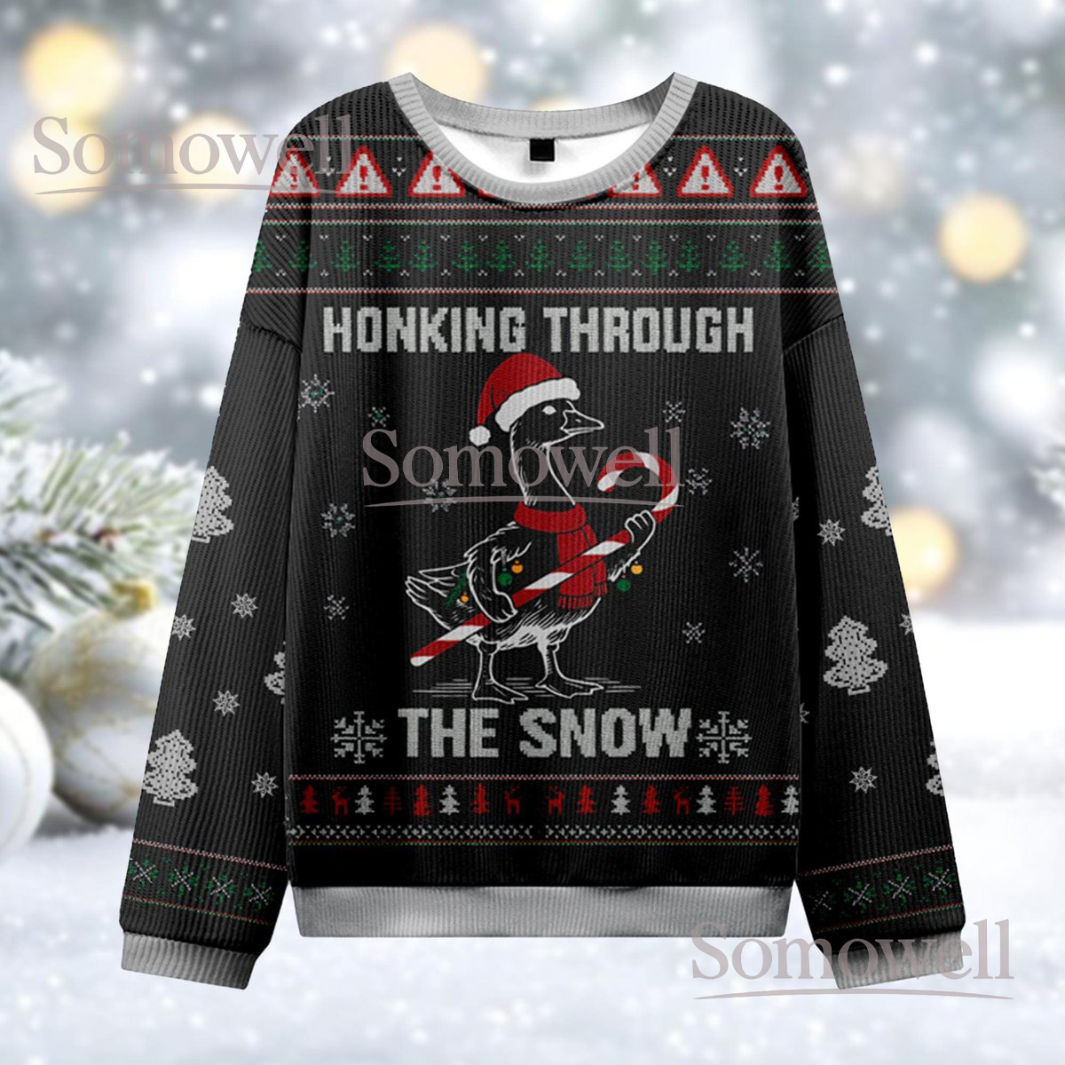 Honk Through The Snow Goose Ugly Christmas Sweater Funny Bird Meme Holiday Knit Jumper Gift