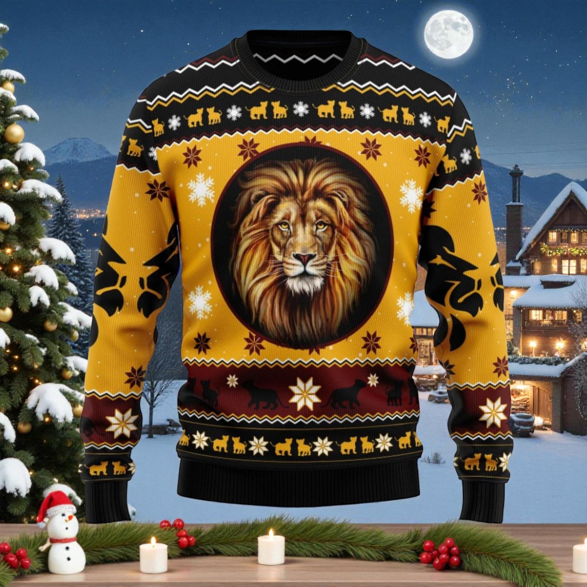 Lion Head Ugly Christmas Sweater Animal King Holiday Pullover Gift