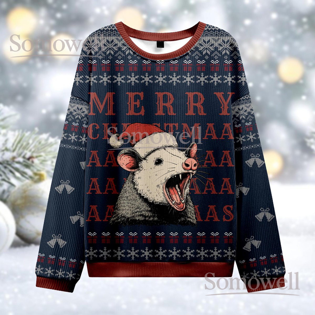 Screaming Opossum Ugly Christmas Sweater Funny Animal Meme Holiday Knit Jumper Gift