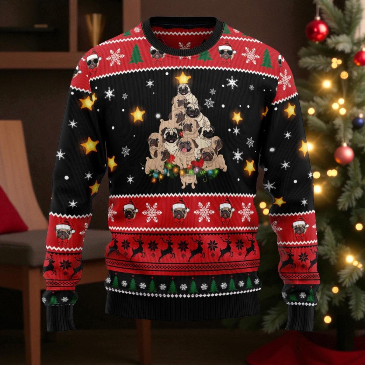 Pug Tree Ugly Christmas Sweater Funny Dog Holiday Pullover Gift