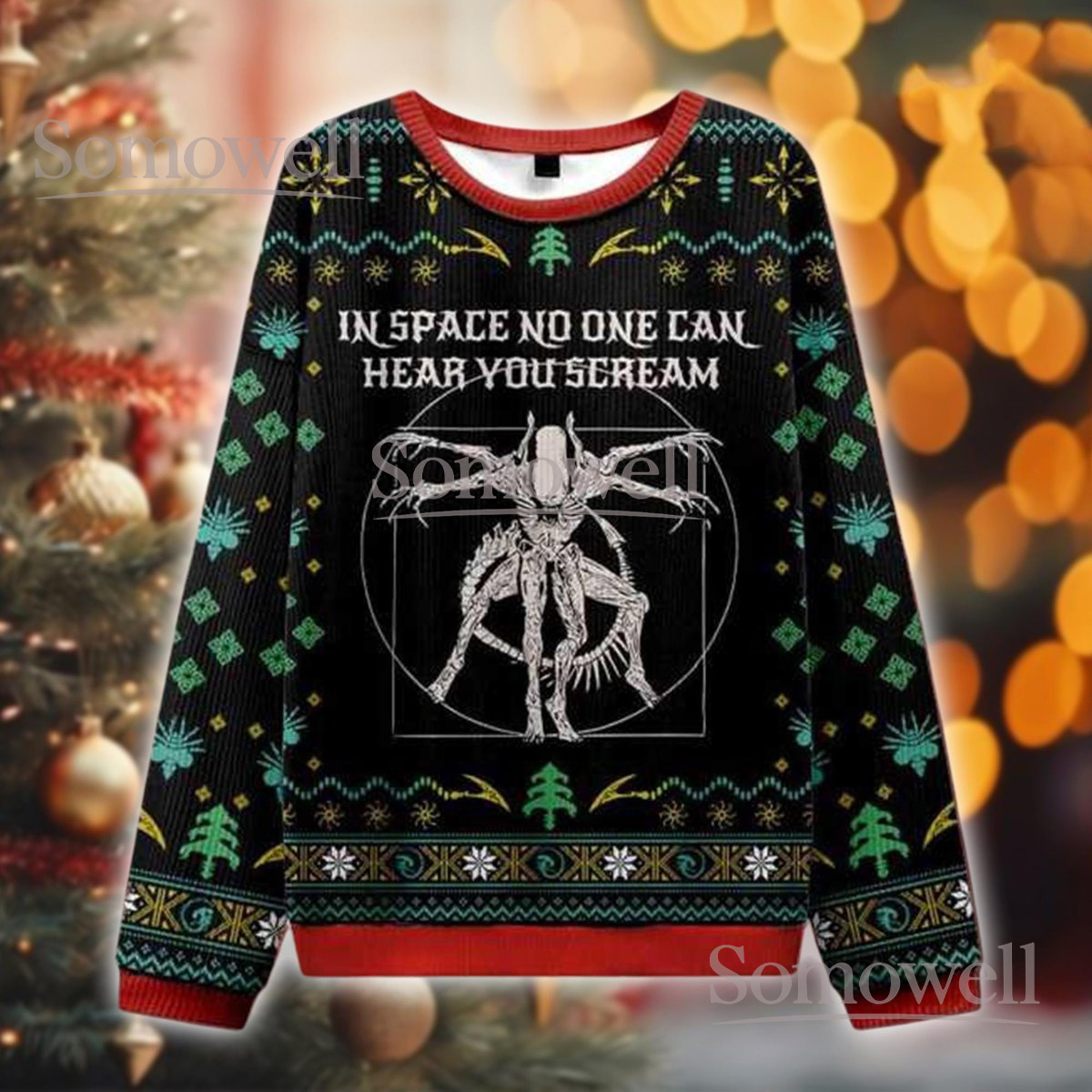 In Space No One Can Hear You Scream Ugly Christmas Sweater Sci-Fi Alien Horror Knit Jumper Gift