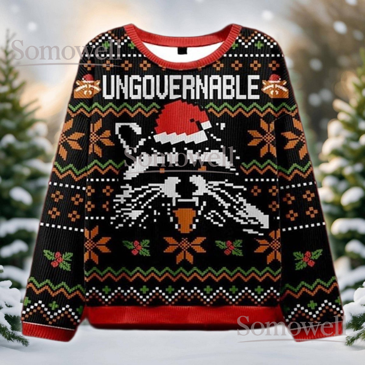 Ungovernable Raccoon Ugly Christmas Sweater Funny Animal Meme Holiday Gift