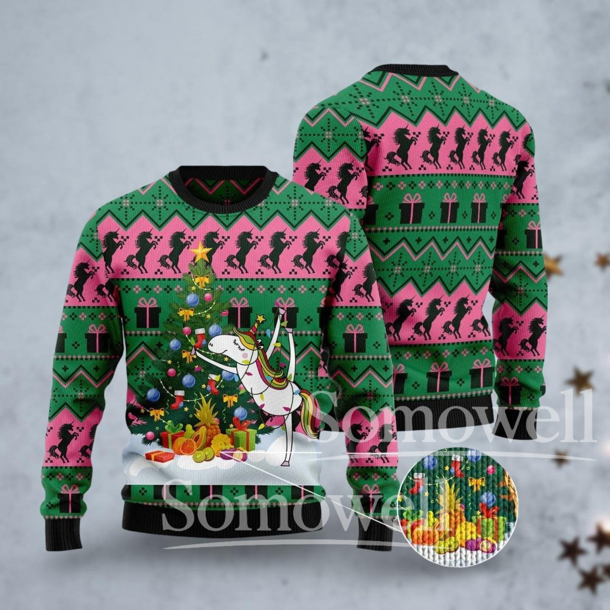 Unicorn Christmas Ugly Sweater Cute Horse Holiday Knit Pullover Gift for Girls Women