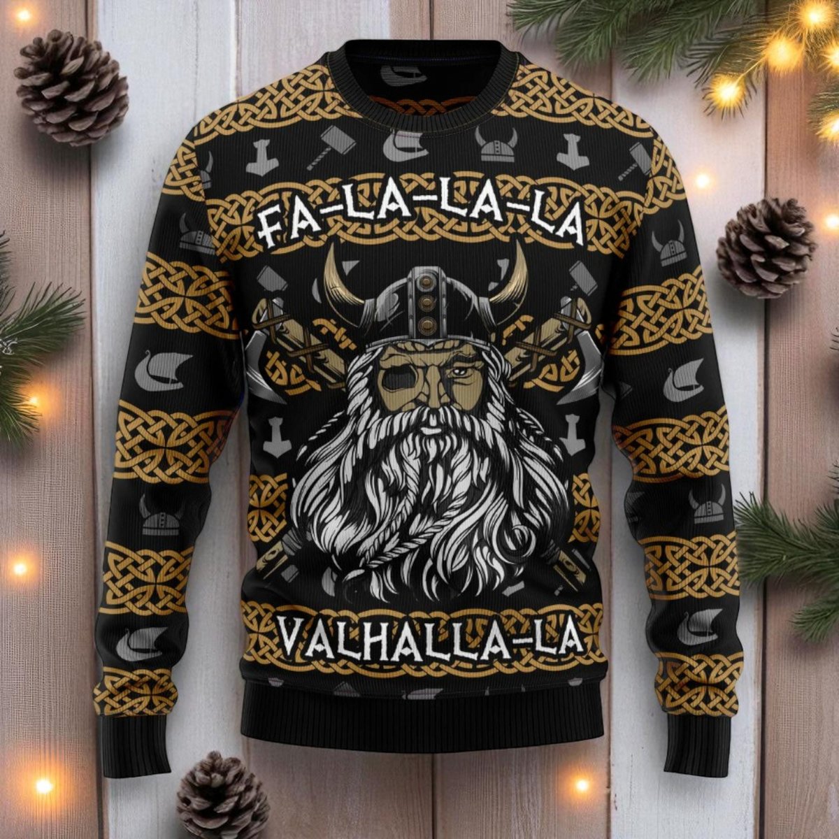 Viking Warrior Valhalla La Ugly Christmas Sweater Norse Holiday Pullover Gift
