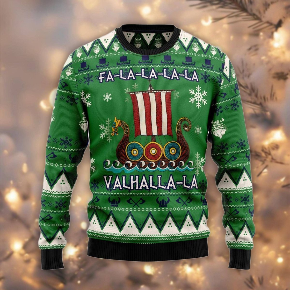 Valhalla La Ugly Sweater Viking Ship Funny Norse Warrior Christmas Gift