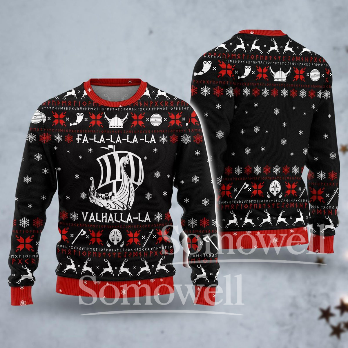 Viking Skull Valhalla Christmas Ugly Sweater Nordic Warrior Holiday Knit Pullover Gift