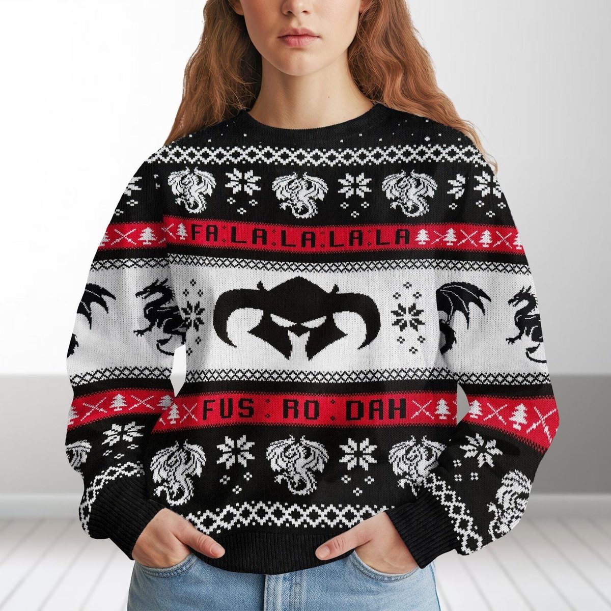 Valhalla Viking Skull Knit Ugly Sweater Norse Warrior Funny Christmas Gift