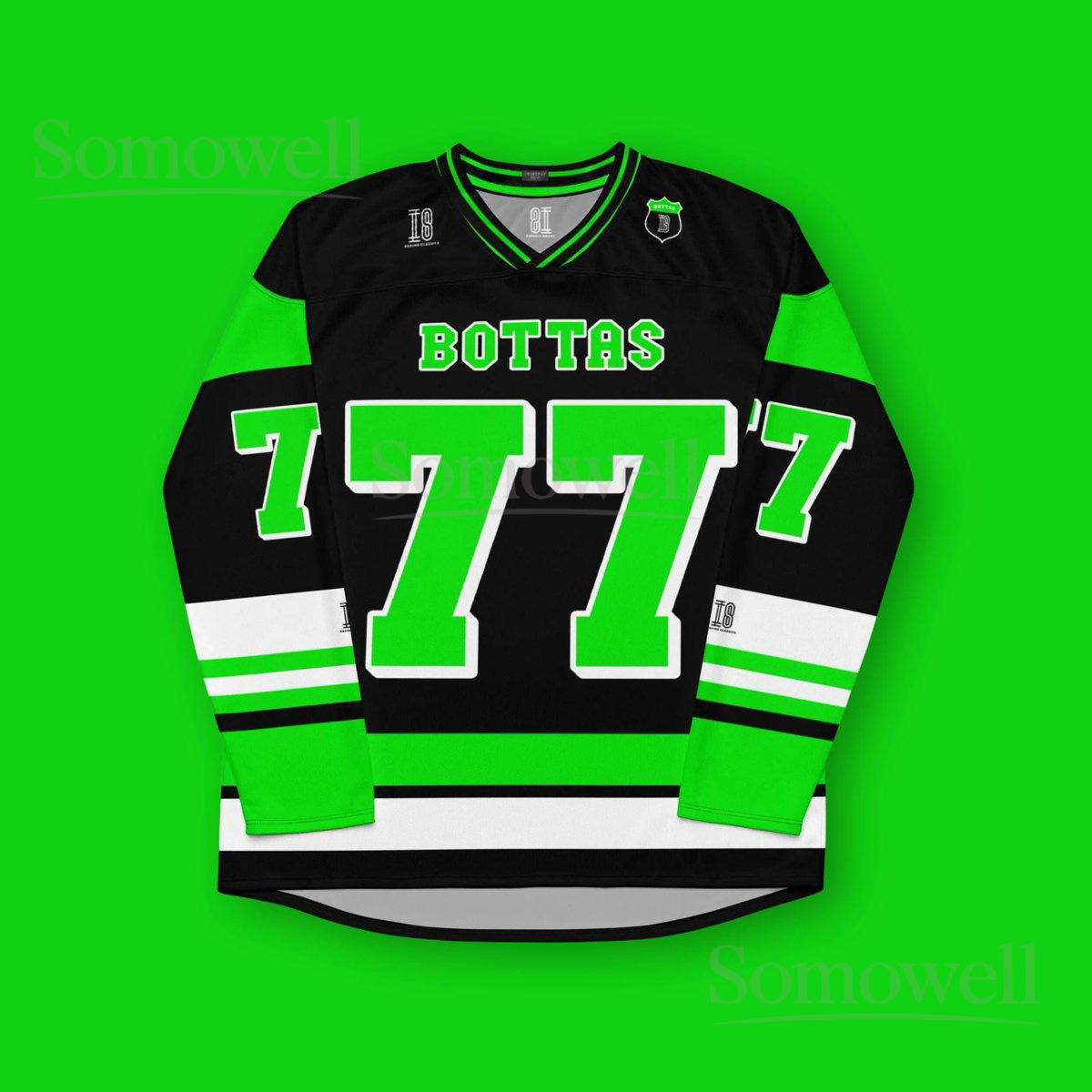 Custom Valtteri Bottas Kick Sauber F1 Hockey Jersey Shirt for Fans Black and Green Formula 1 Team Merch Apparel