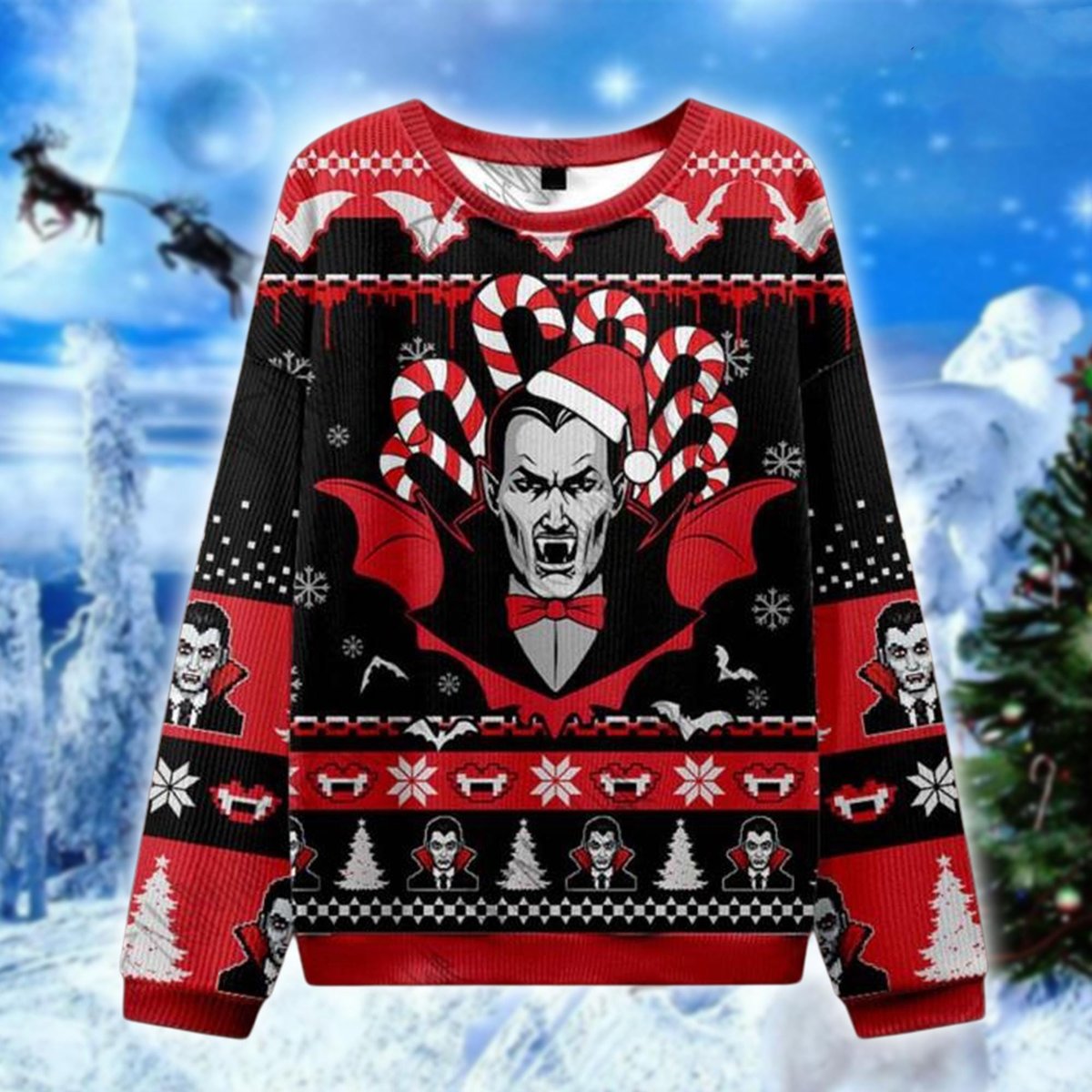 Vampire Ugly Sweater Dracula Candy Cane Funny Gothic Horror Christmas Gift