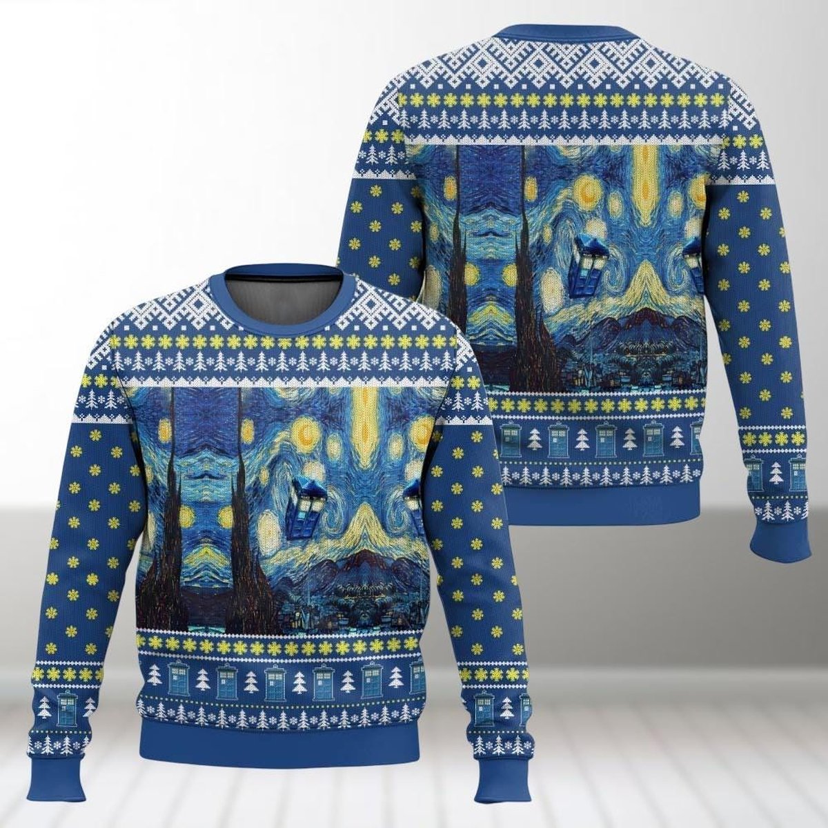 Doctor Who Starry Night Van Gogh Ugly Sweater Funny Sci Fi Fans Christmas Gift