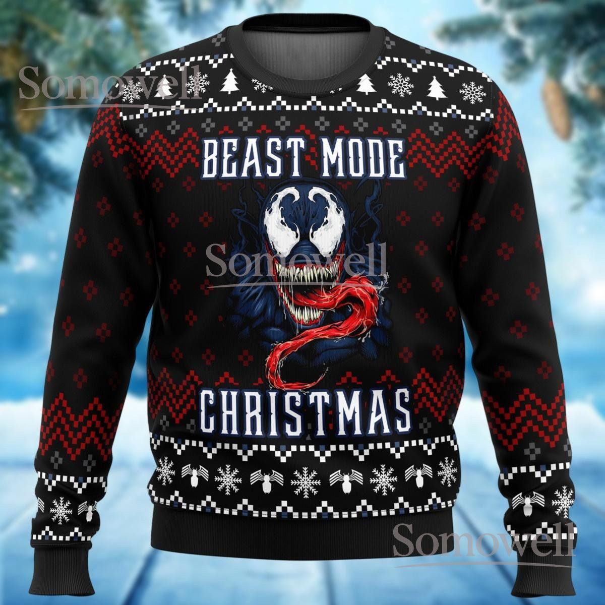 Beast Mode Venom Ugly Christmas Sweater Funny Marvel Comic Holiday Knit Jumper Gift