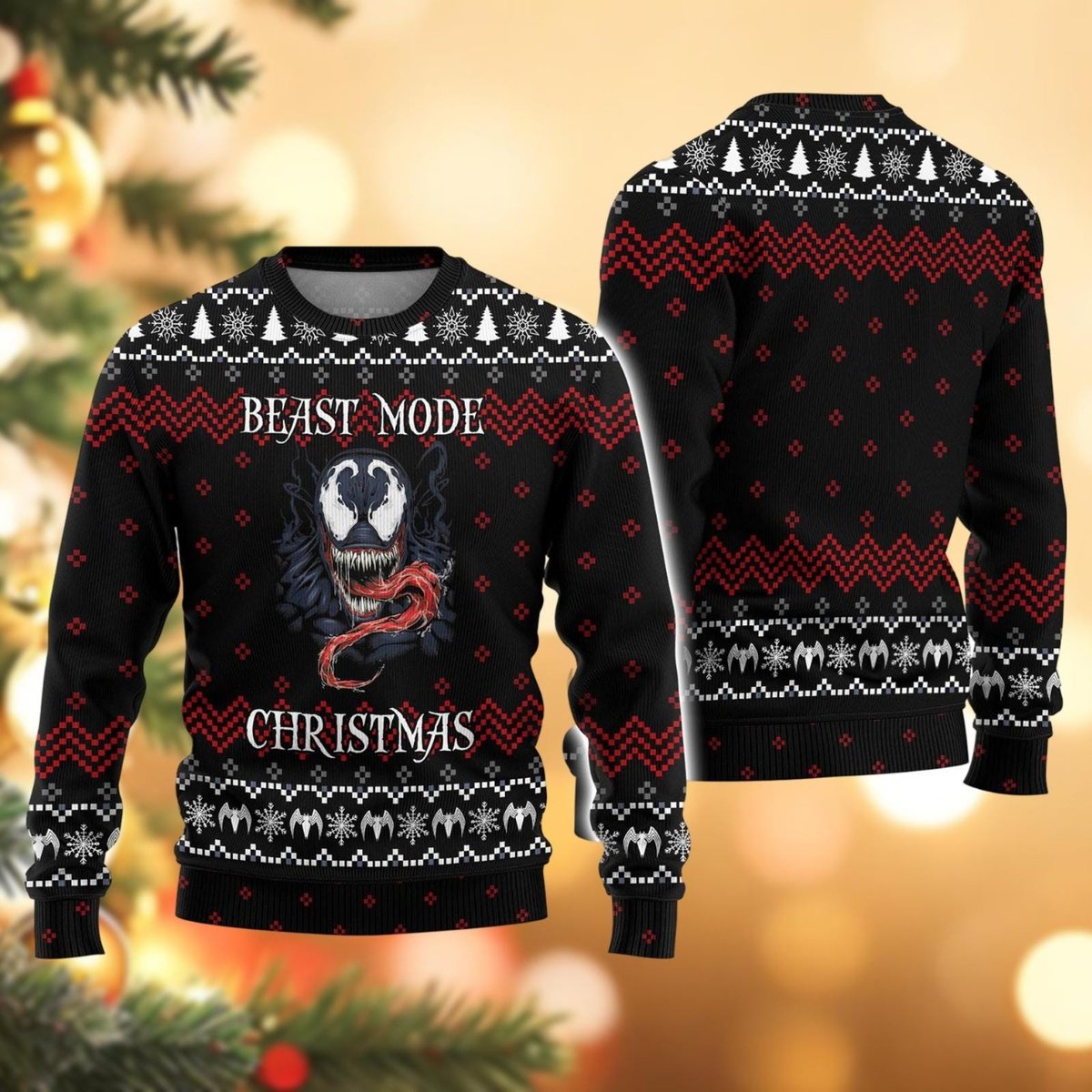 Venom Beast Mode Christmas Black Ugly Christmas Sweater Funny Holiday Knit Gift