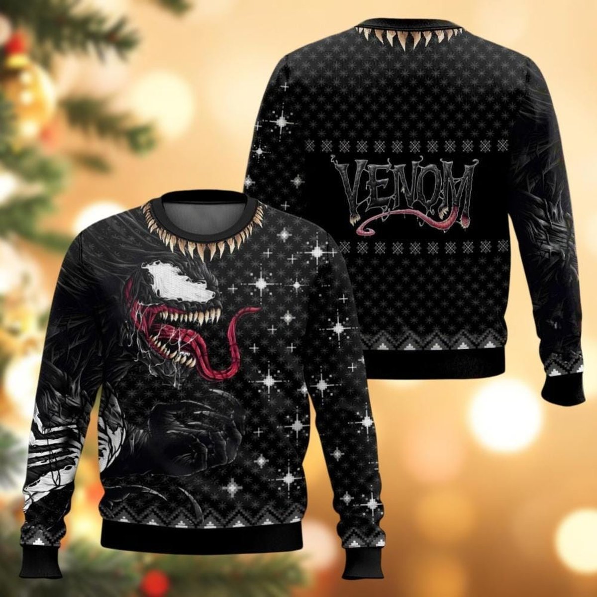 Venom Black Pattern Ugly Christmas Sweater Funny Holiday Knit Pullover Gift