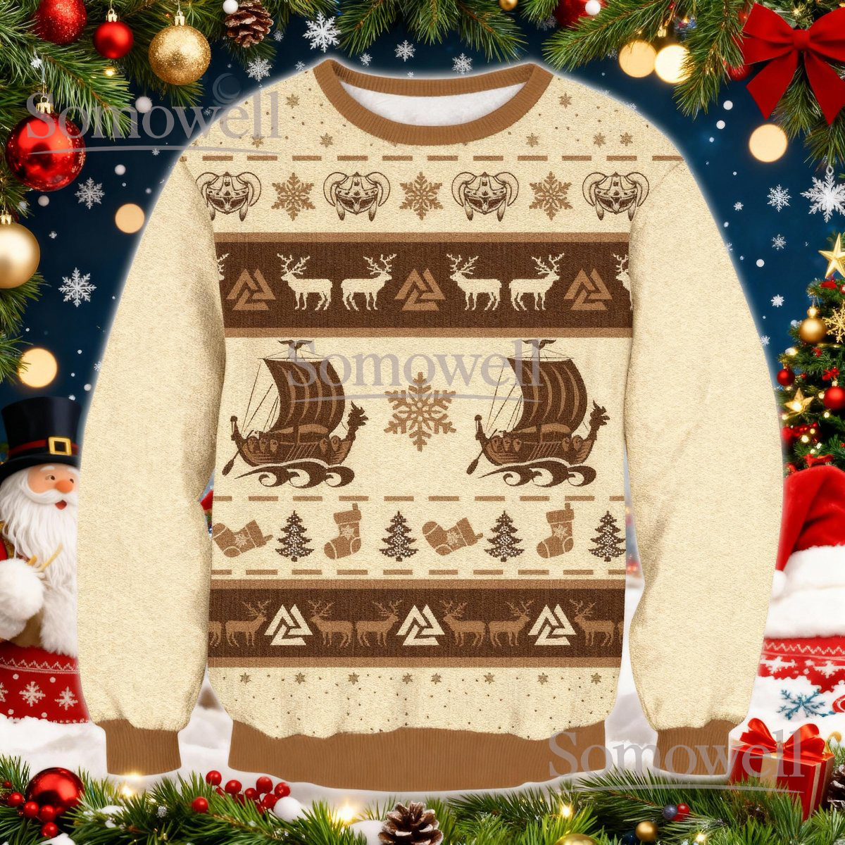 Viking Christmas Sweater Norse Mythology Ugly Holiday Jumper Nordic Gift