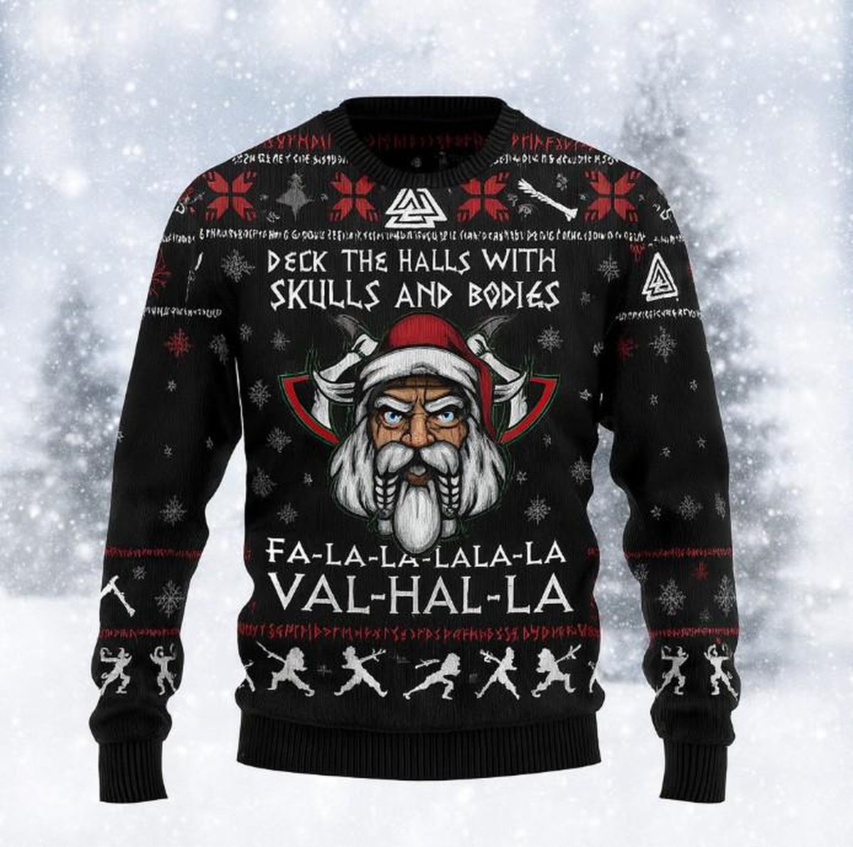 Viking Deck The Halls Ugly Christmas Sweater Norse Warrior Holiday Pullover