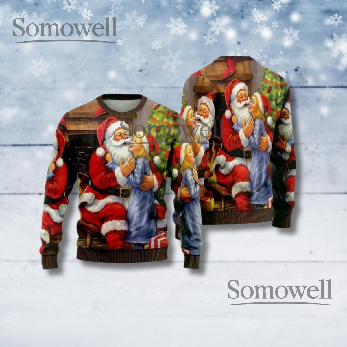 Vintage Santa Claus Hug Sweater Retro Christmas Pullover