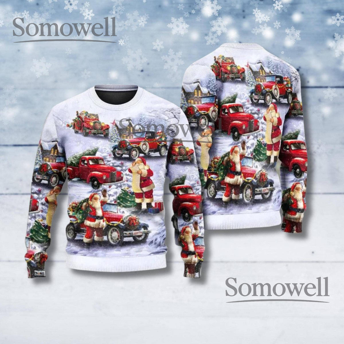 Vintage Santa Truck Christmas Sweater Classic Holiday Pullover