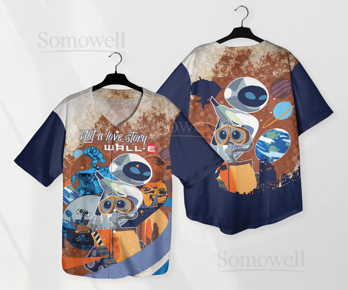 Custom Wall-E and Eve Baseball Jersey Shirt with Retro Design, Personalized Team Name and Player Number