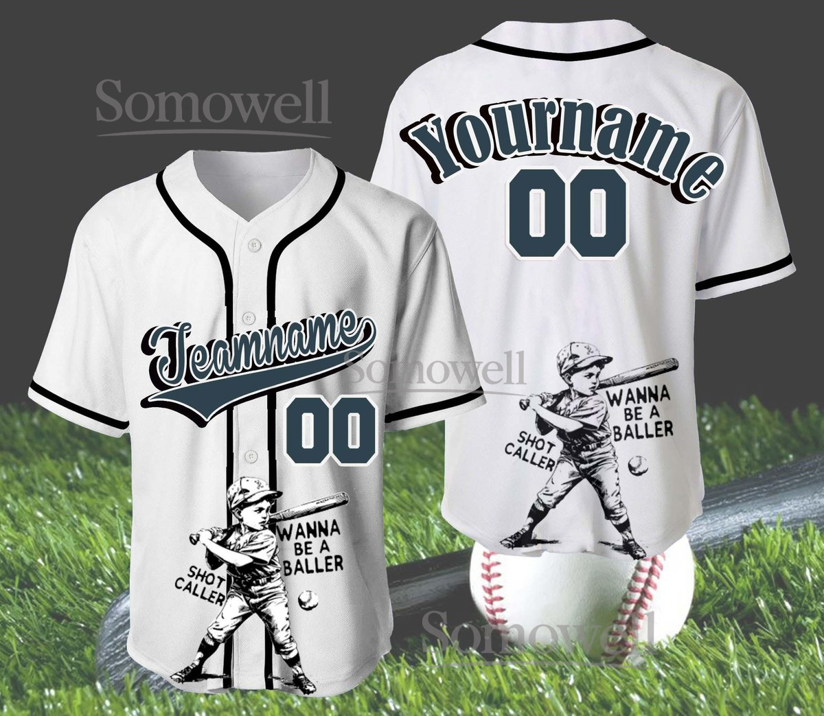 Wanna Be A Baller Shot Caller Baseball Jersey White Vintage Sport Player Graphic Custom Team Shirt