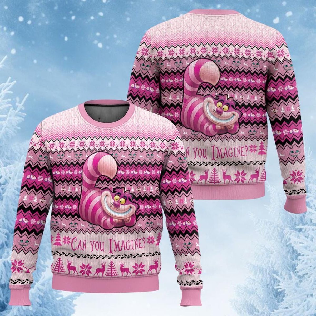 Cheshire Cat Can You Imagine Pink Ugly Christmas Sweater