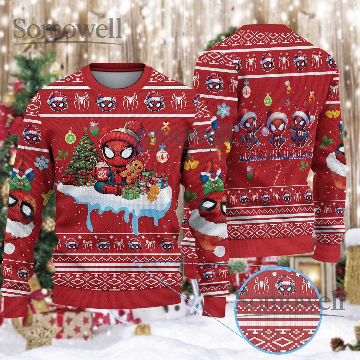 Spider-Man Red Ugly Christmas Sweater Superhero Merry Christmas Knit Jumper