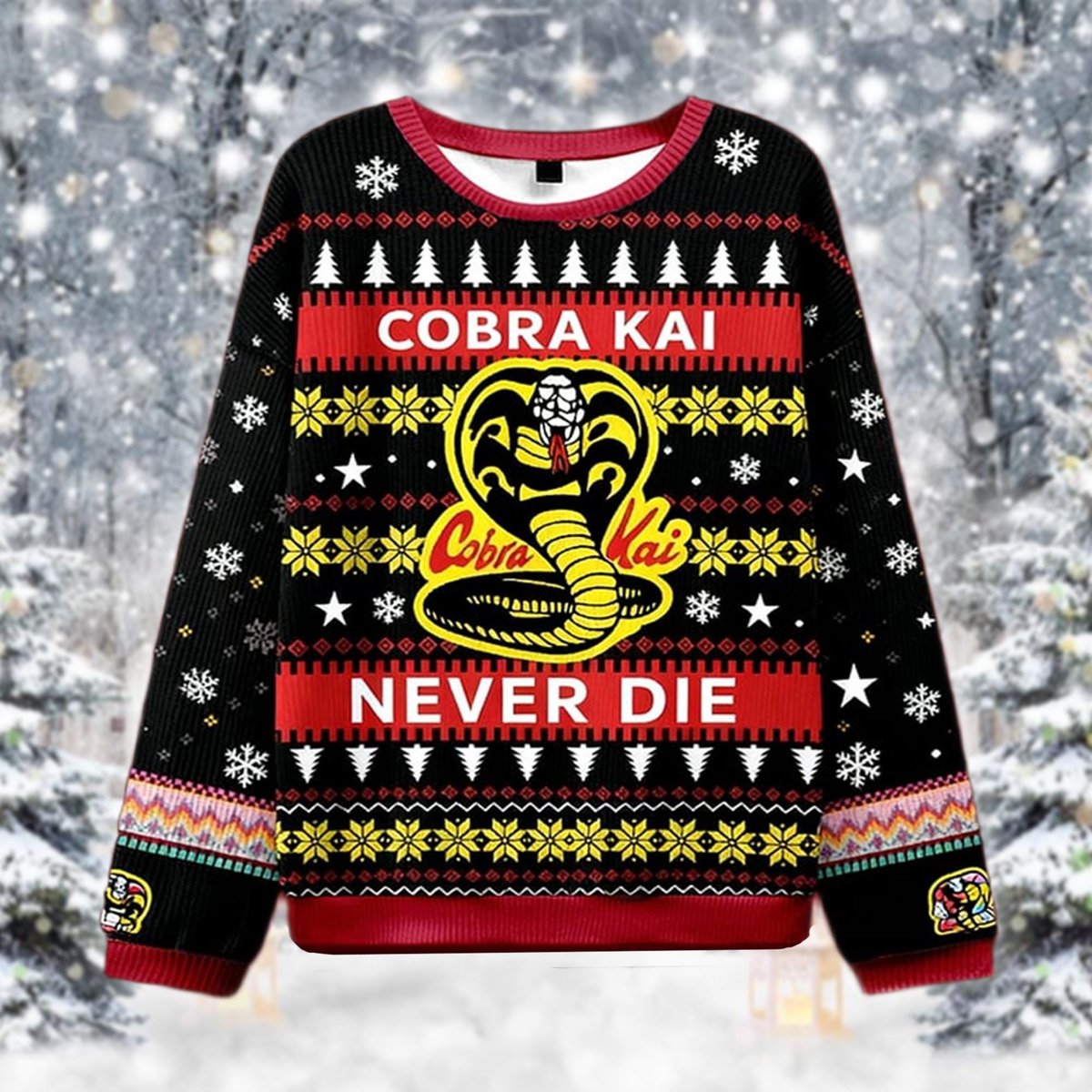 Cobra Kai Never Die Ugly Sweater Karate Dojo Retro Martial Arts Christmas Gift