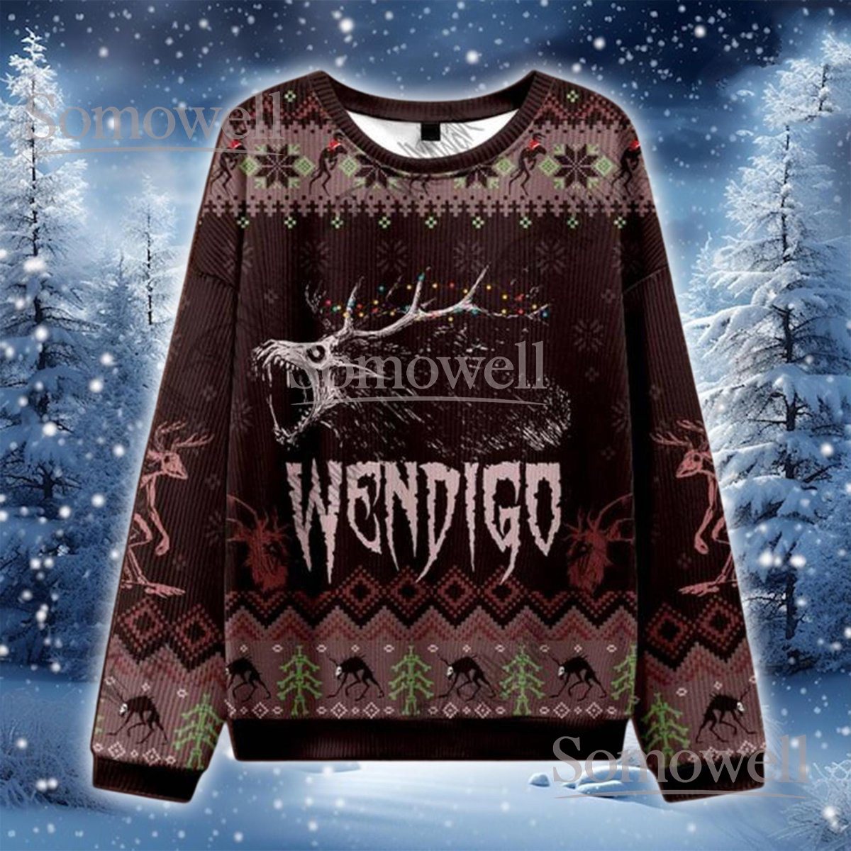 Wendigo Horror Monster Brown Christmas Ugly Sweater Creepy Holiday Knit Jumper