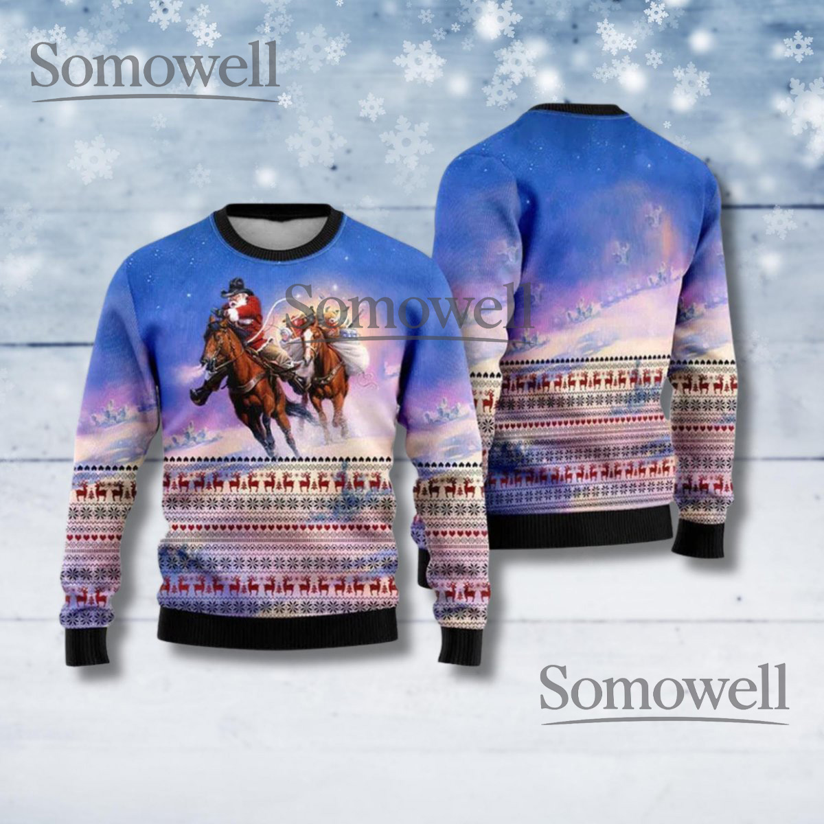 Western Cowboy Santa Sweater Unisex Ugly Christmas Pullover
