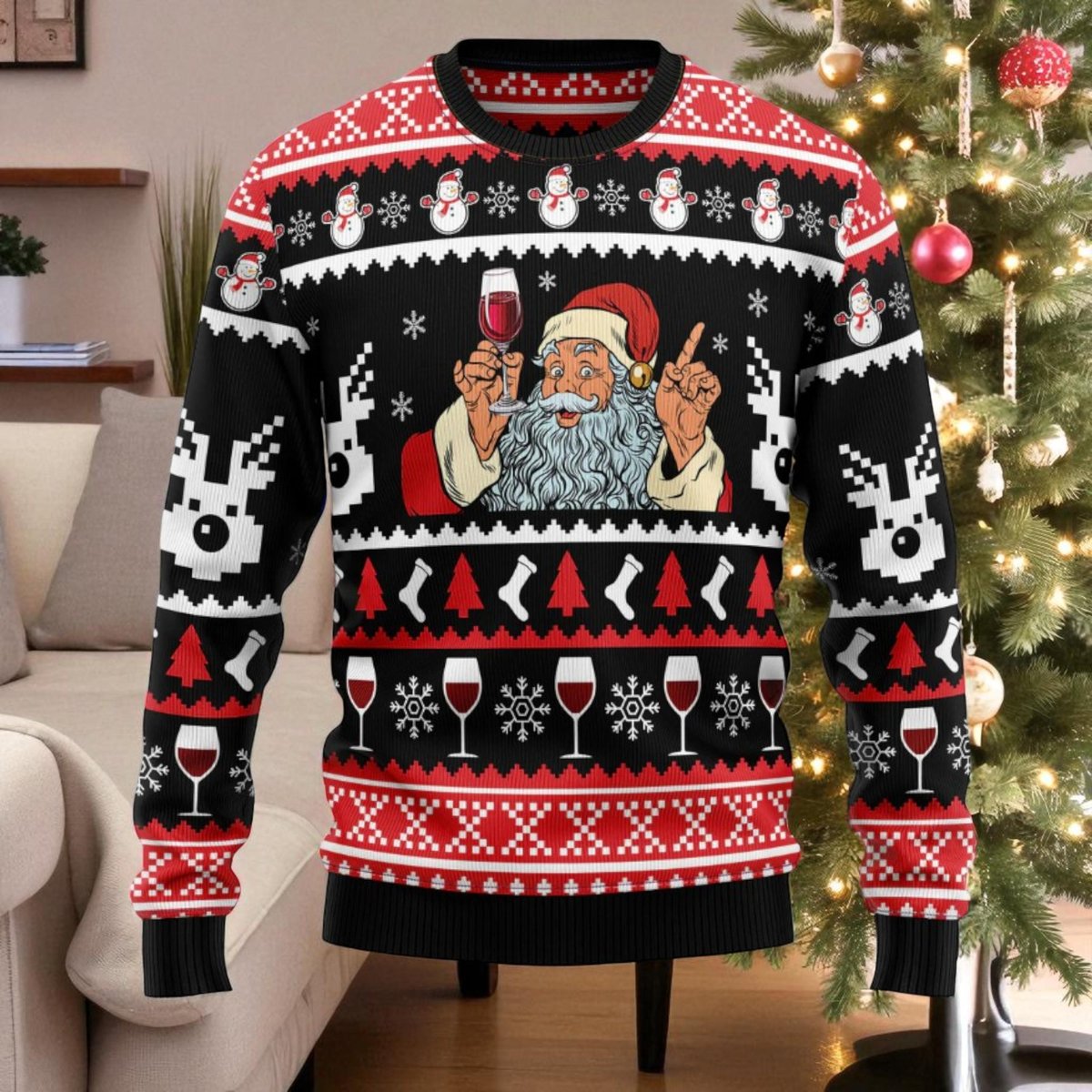 Santa Cheers Ugly Christmas Sweater Funny Holiday Pullover Gift