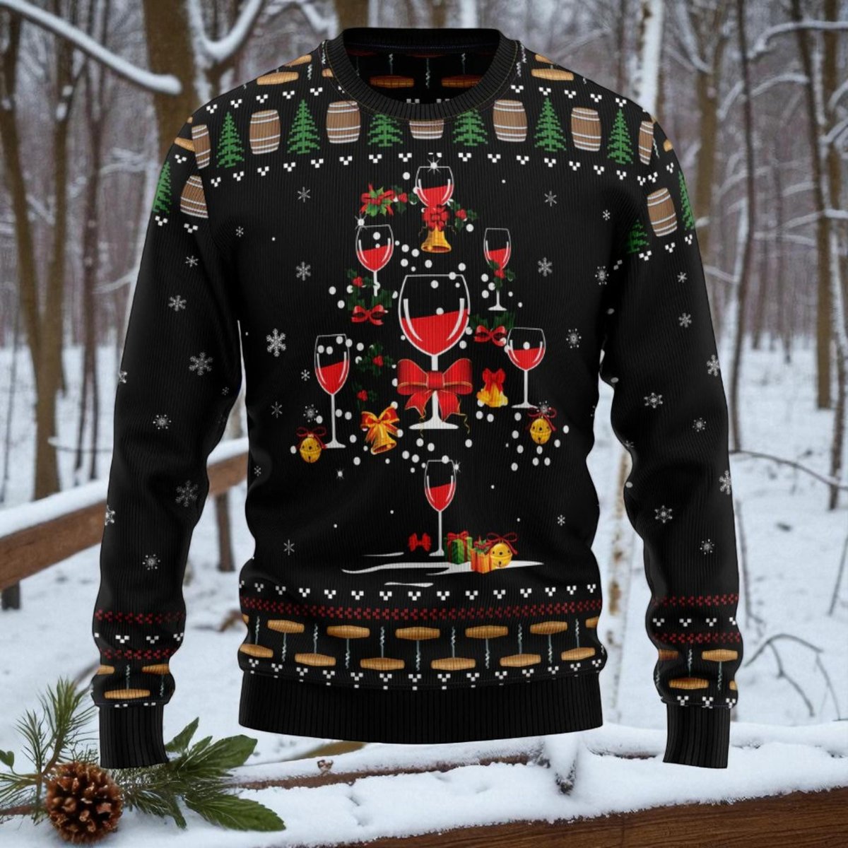 Wine Glass Tree Ugly Christmas Sweater Holiday Pullover Gift for Wine Lovers